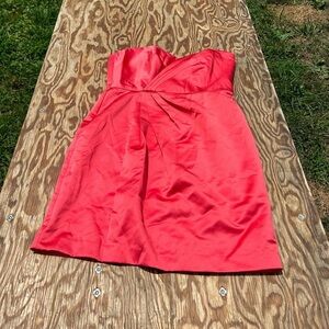 women's David's Bridal coral‎ satin strapless bridesmaid dress size 12